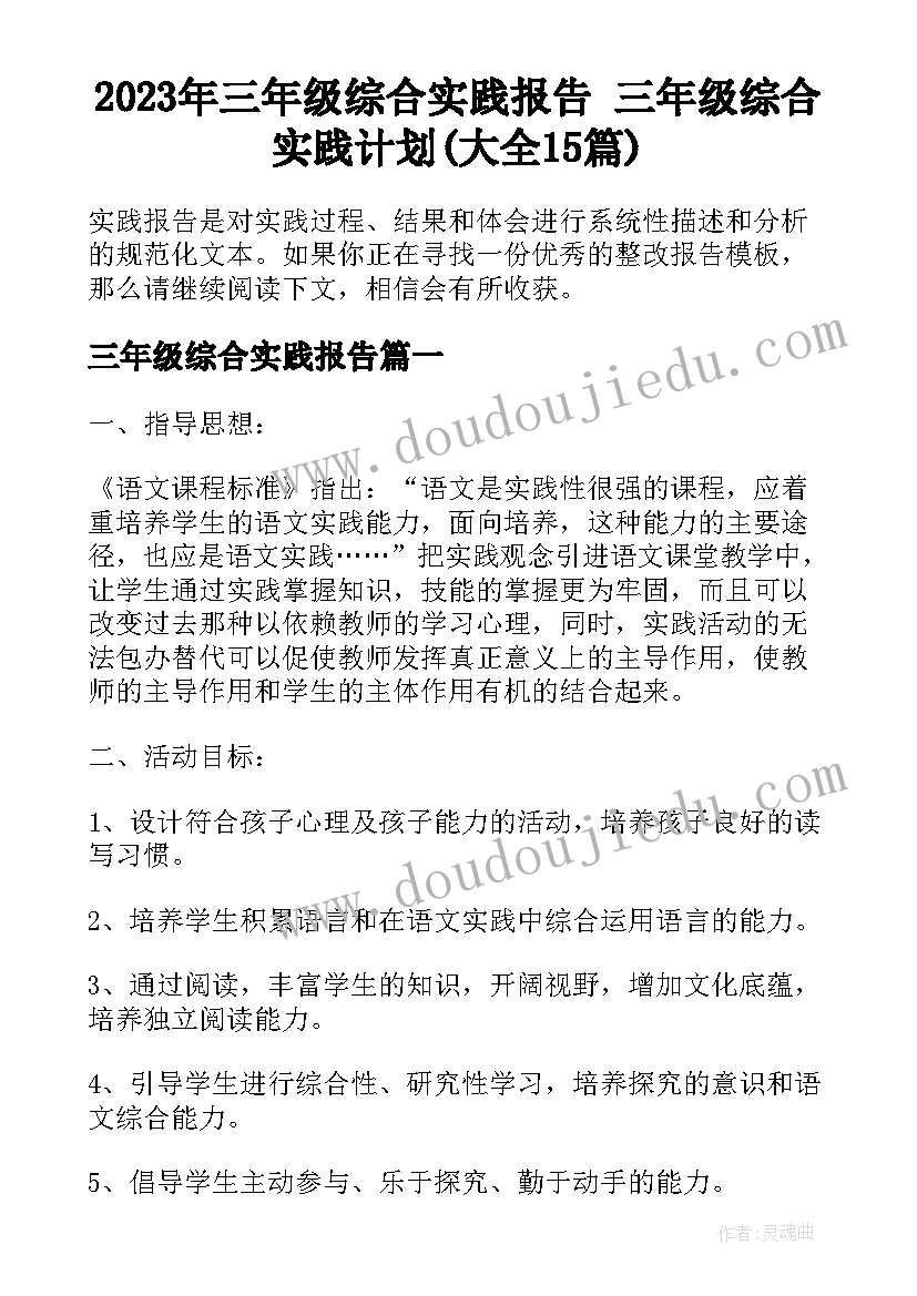 2023年三年级综合实践报告 三年级综合实践计划(大全15篇)