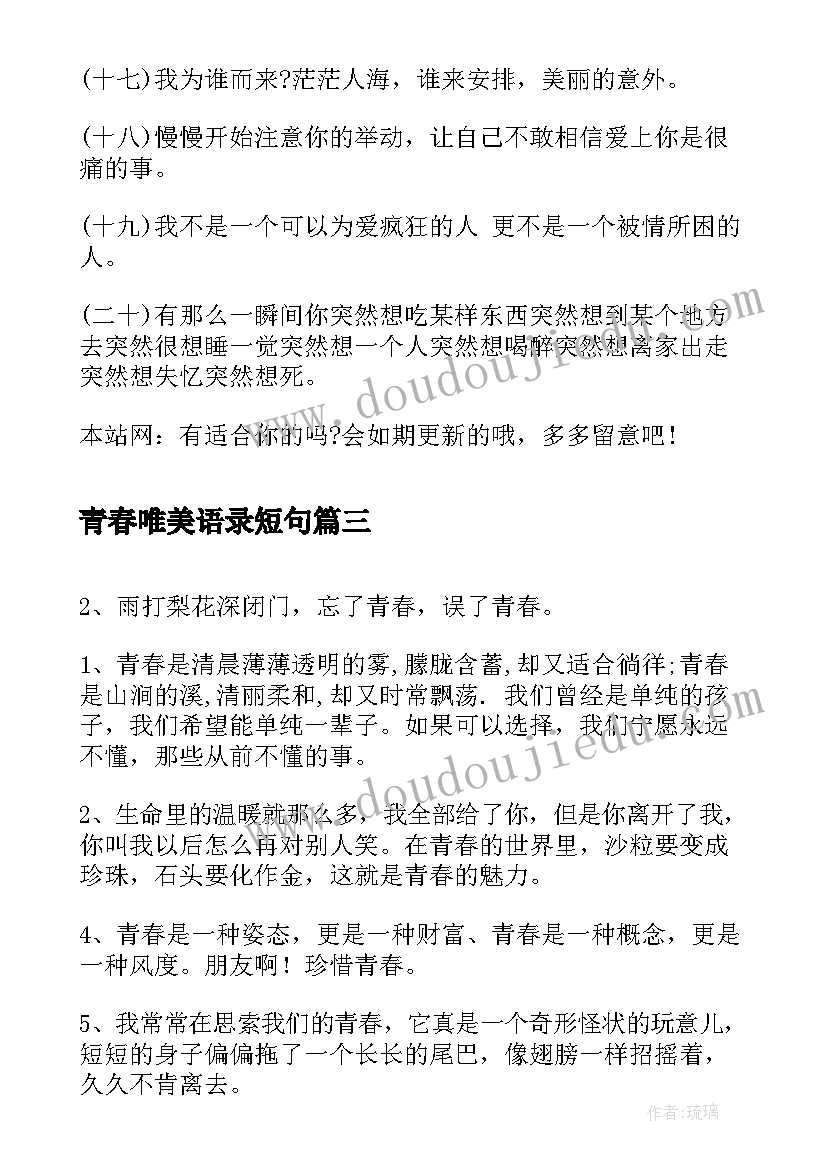 2023年青春唯美语录短句 经典青春唯美语录(汇总8篇)