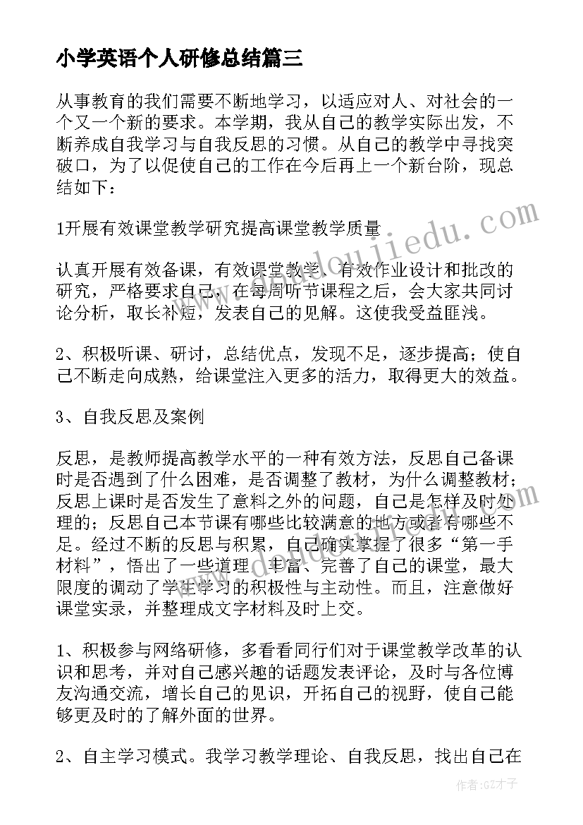 最新小学英语个人研修总结 小学英语个人研修工作总结(汇总7篇)