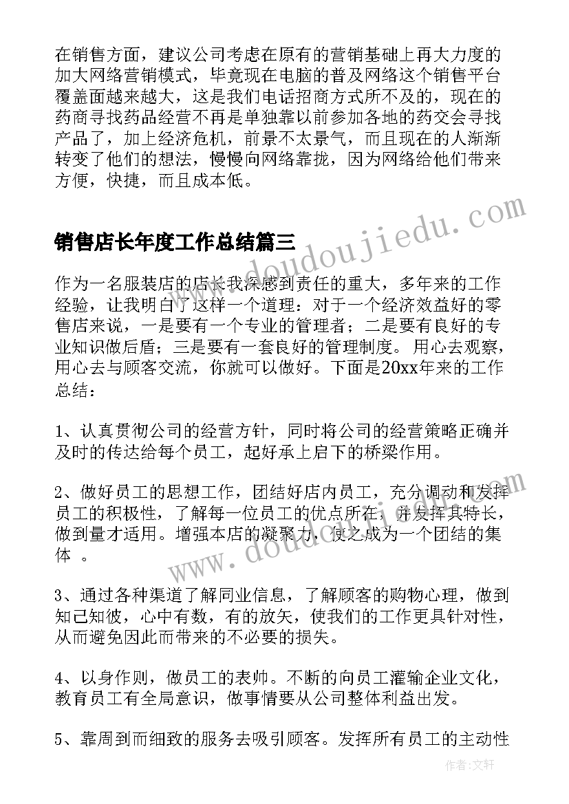 2023年销售店长年度工作总结(通用8篇)