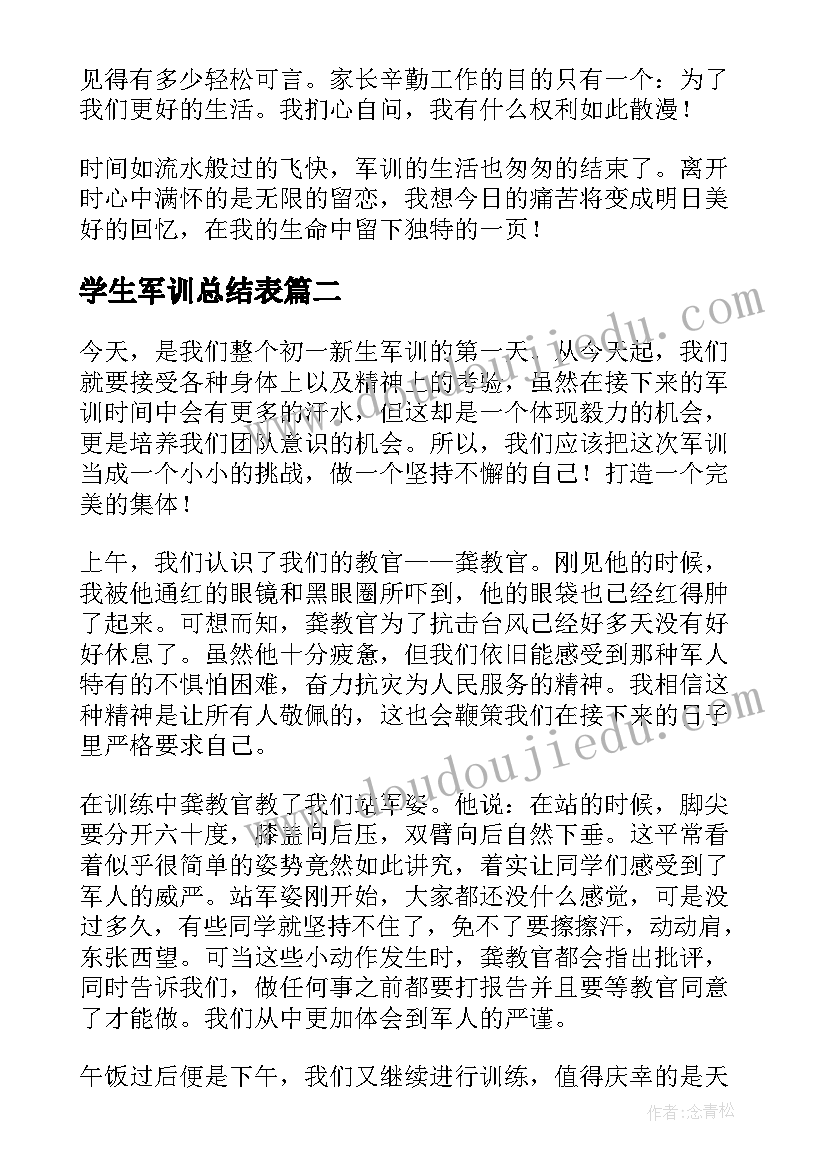 学生军训总结表 学生军训个人总结(优质7篇)