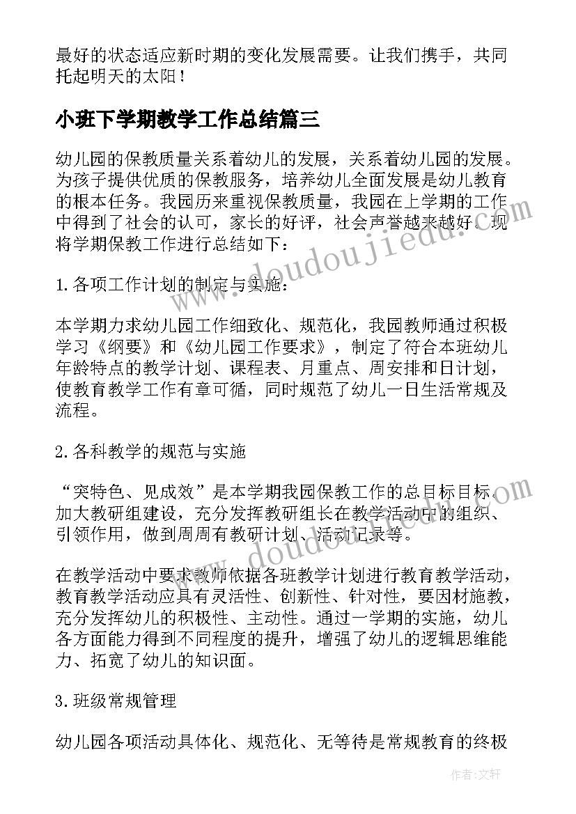 2023年小班下学期教学工作总结(精选6篇)