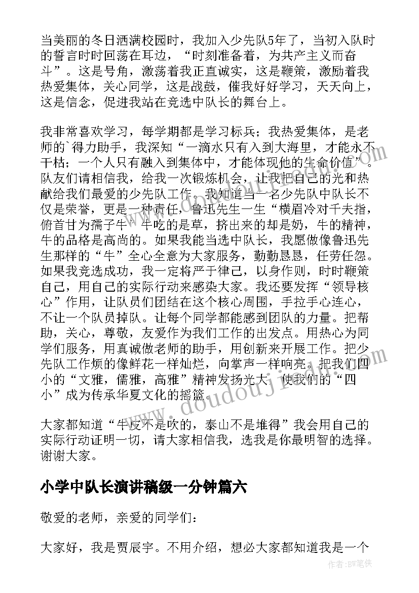 2023年小学中队长演讲稿级一分钟(大全19篇)