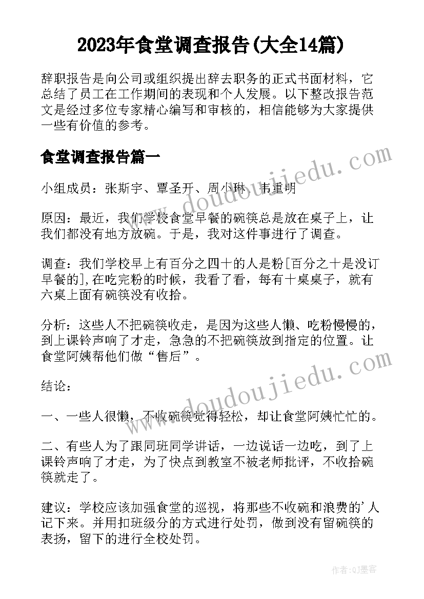 2023年食堂调查报告(大全14篇)