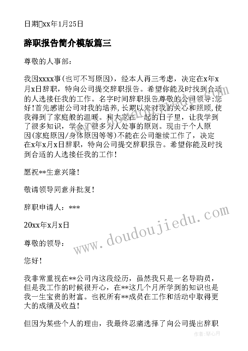 2023年辞职报告简介模版 导购辞职报告(精选8篇)