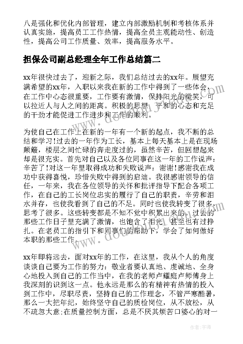 最新担保公司副总经理全年工作总结(优质8篇)