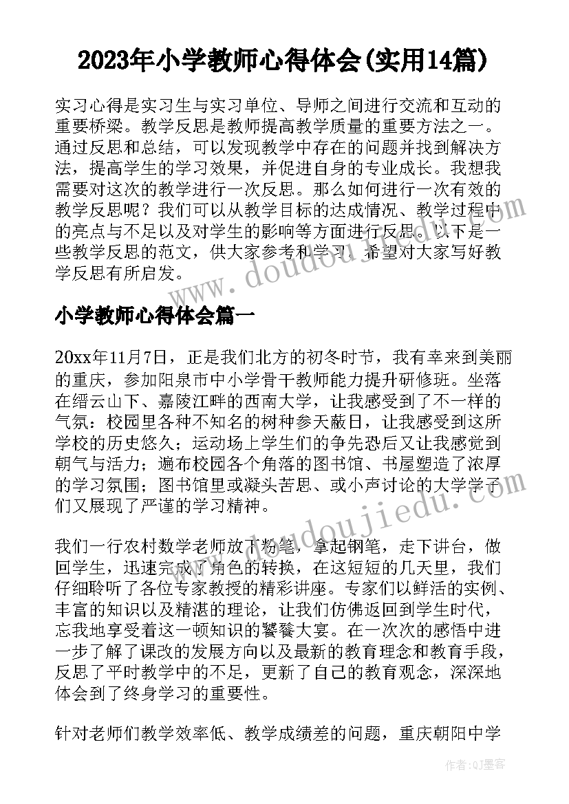 2023年小学教师心得体会(实用14篇)