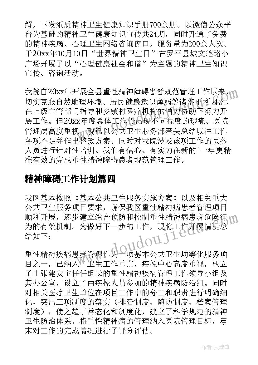 精神障碍工作计划(模板8篇)