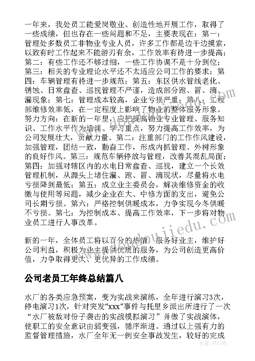 最新公司老员工年终总结(实用19篇)