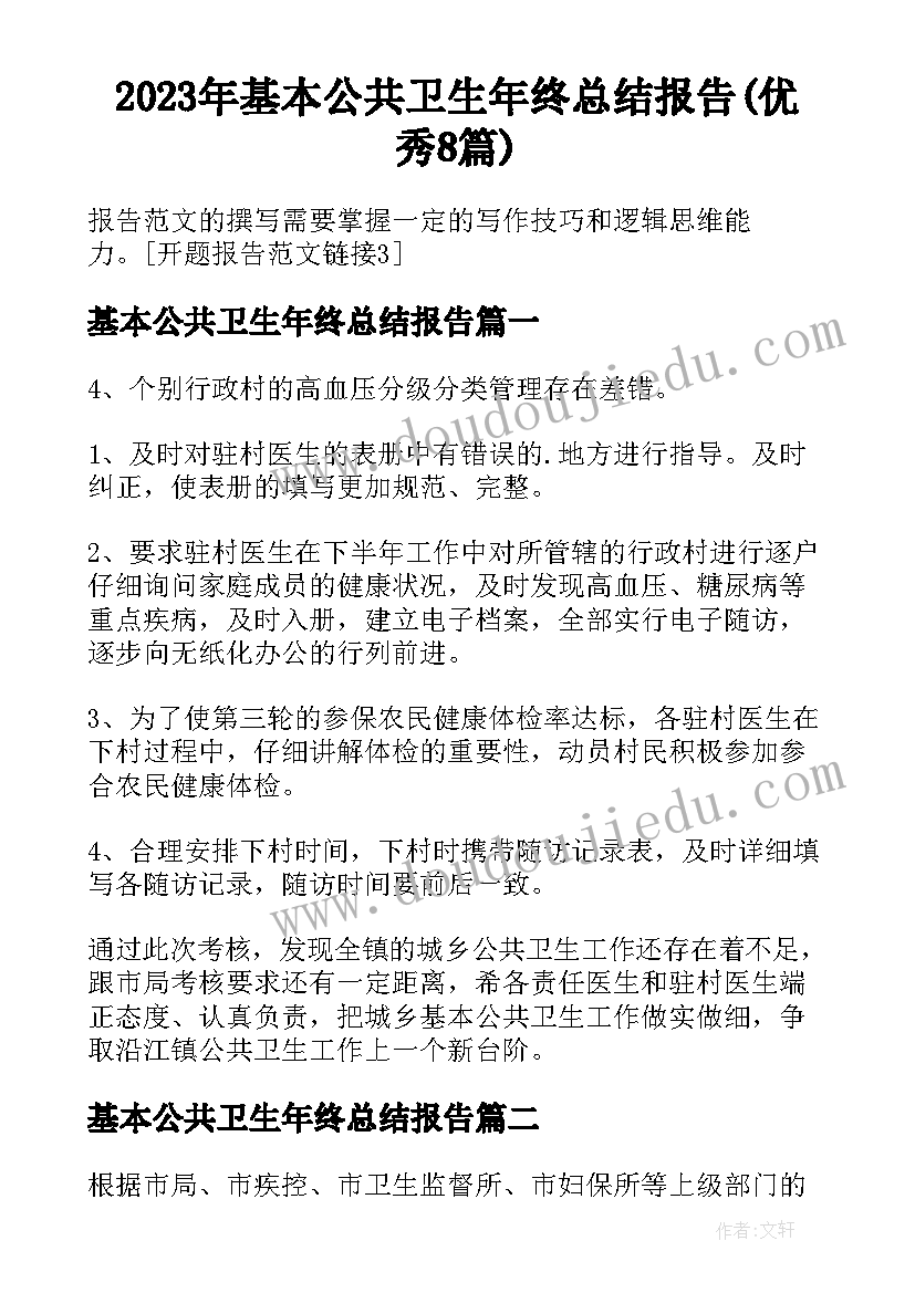 2023年基本公共卫生年终总结报告(优秀8篇)