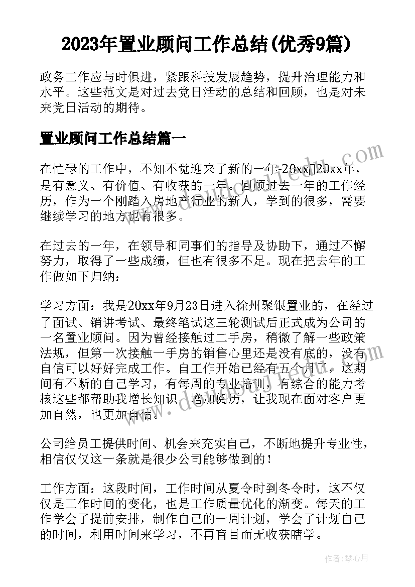 2023年置业顾问工作总结(优秀9篇)