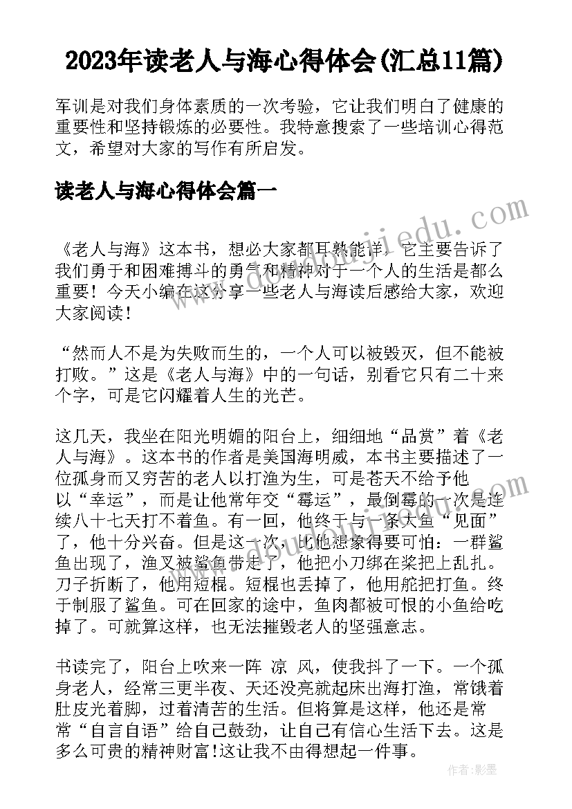 2023年读老人与海心得体会(汇总11篇)