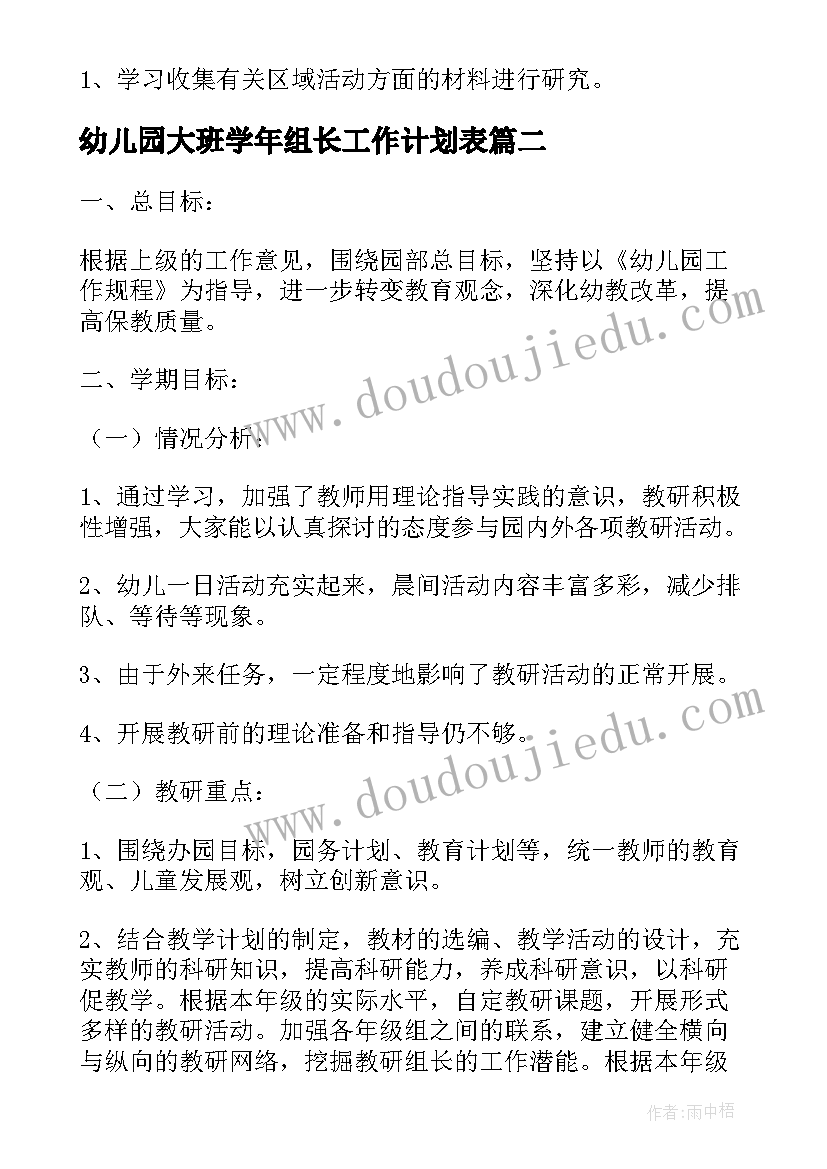 幼儿园大班学年组长工作计划表(通用8篇)