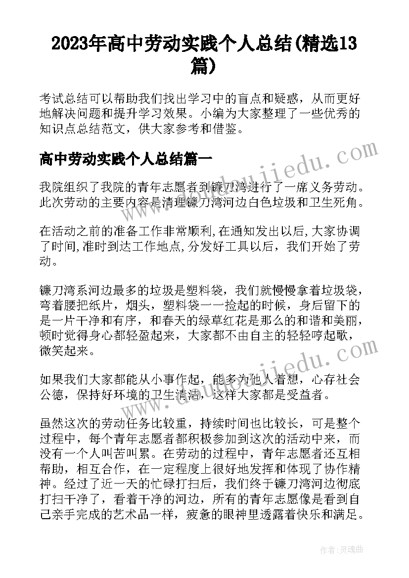 2023年高中劳动实践个人总结(精选13篇)