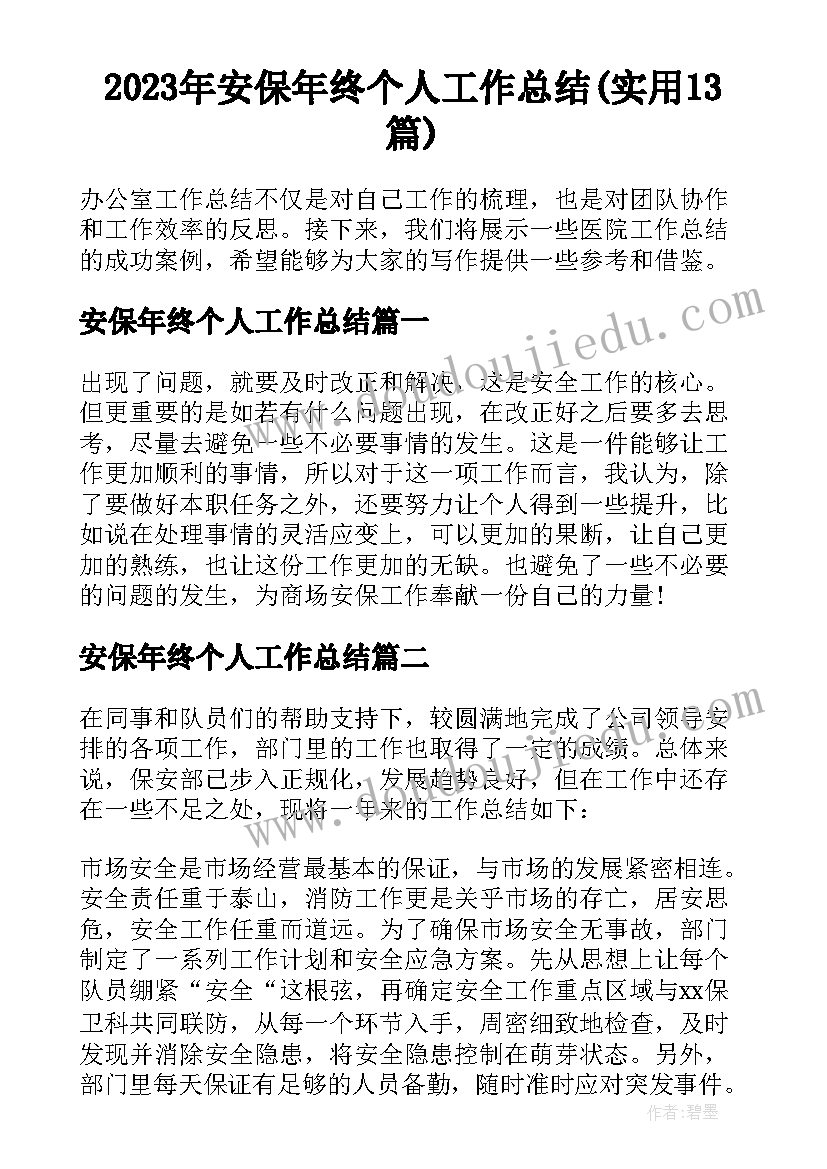 2023年安保年终个人工作总结(实用13篇)