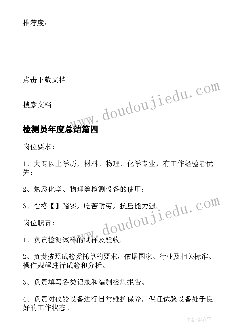 最新检测员年度总结(优质8篇)