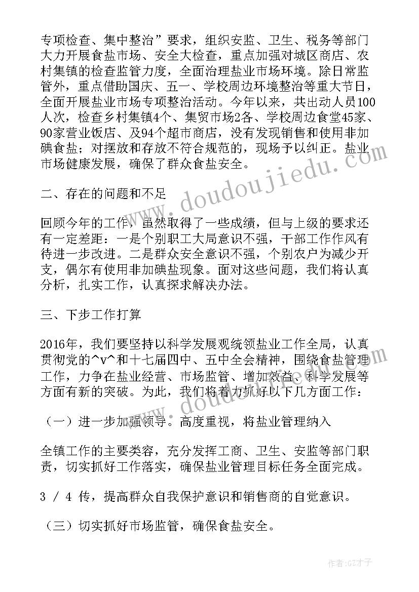 2023年盐业工作总结和未来计划(通用8篇)