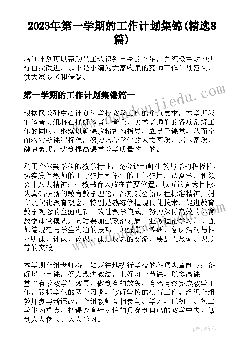 2023年第一学期的工作计划集锦(精选8篇)