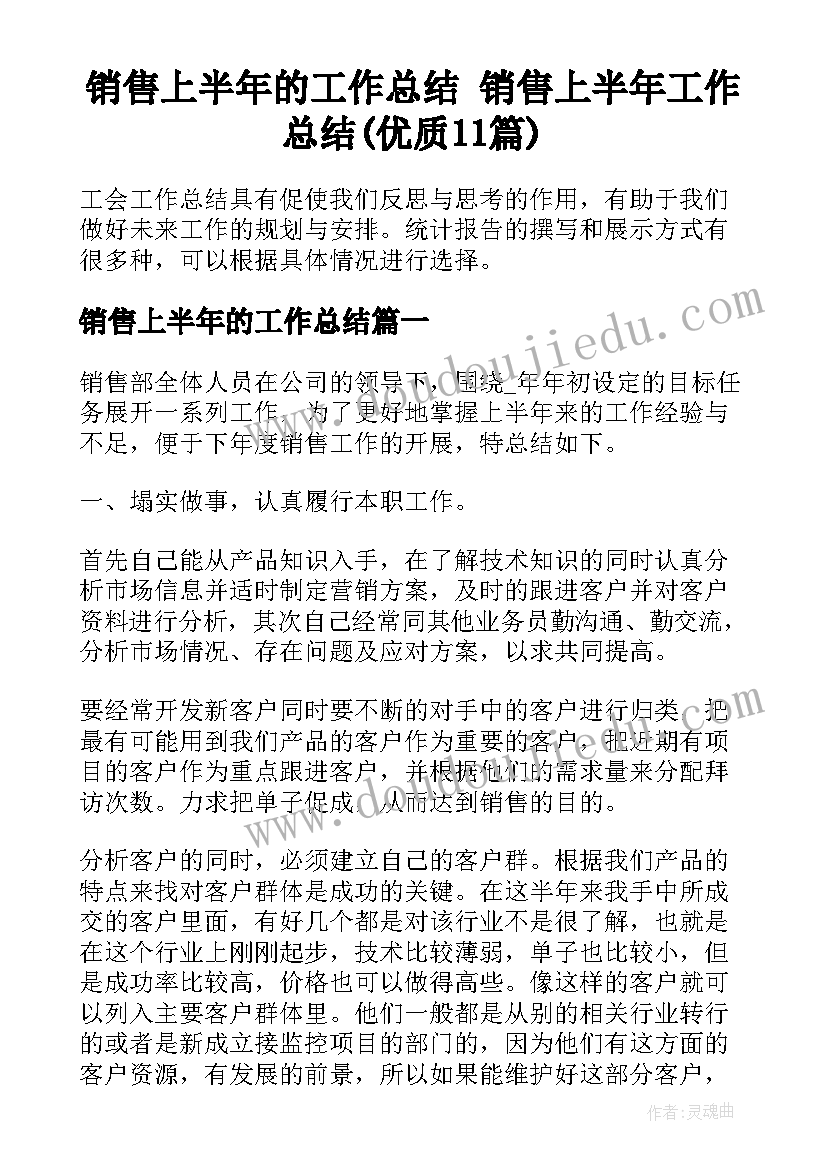 销售上半年的工作总结 销售上半年工作总结(优质11篇)