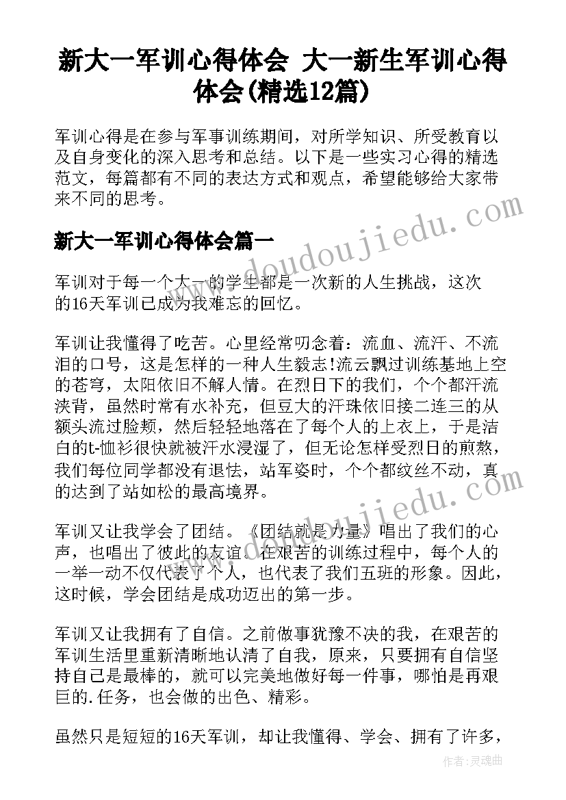 新大一军训心得体会 大一新生军训心得体会(精选12篇)