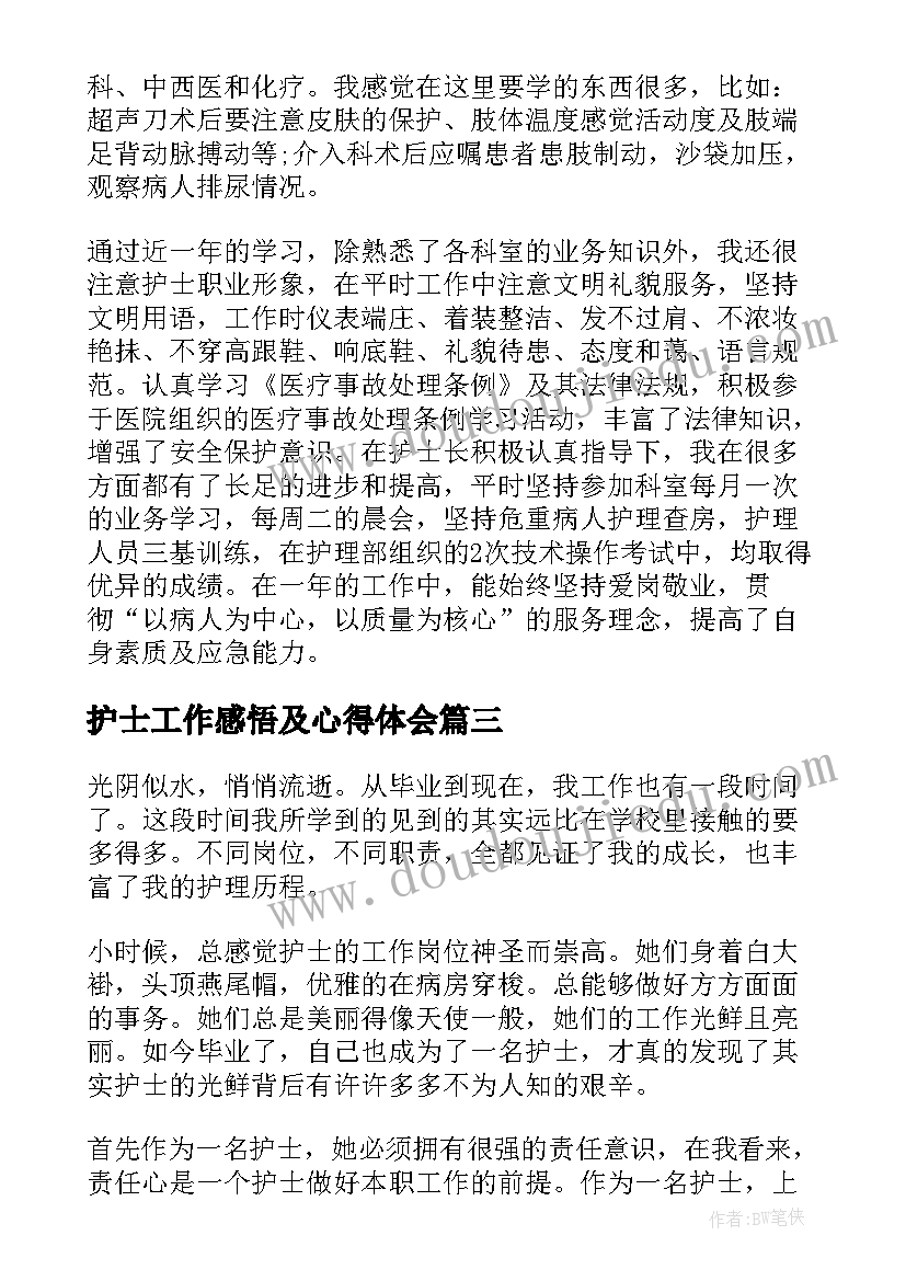 2023年护士工作感悟及心得体会(优秀16篇)