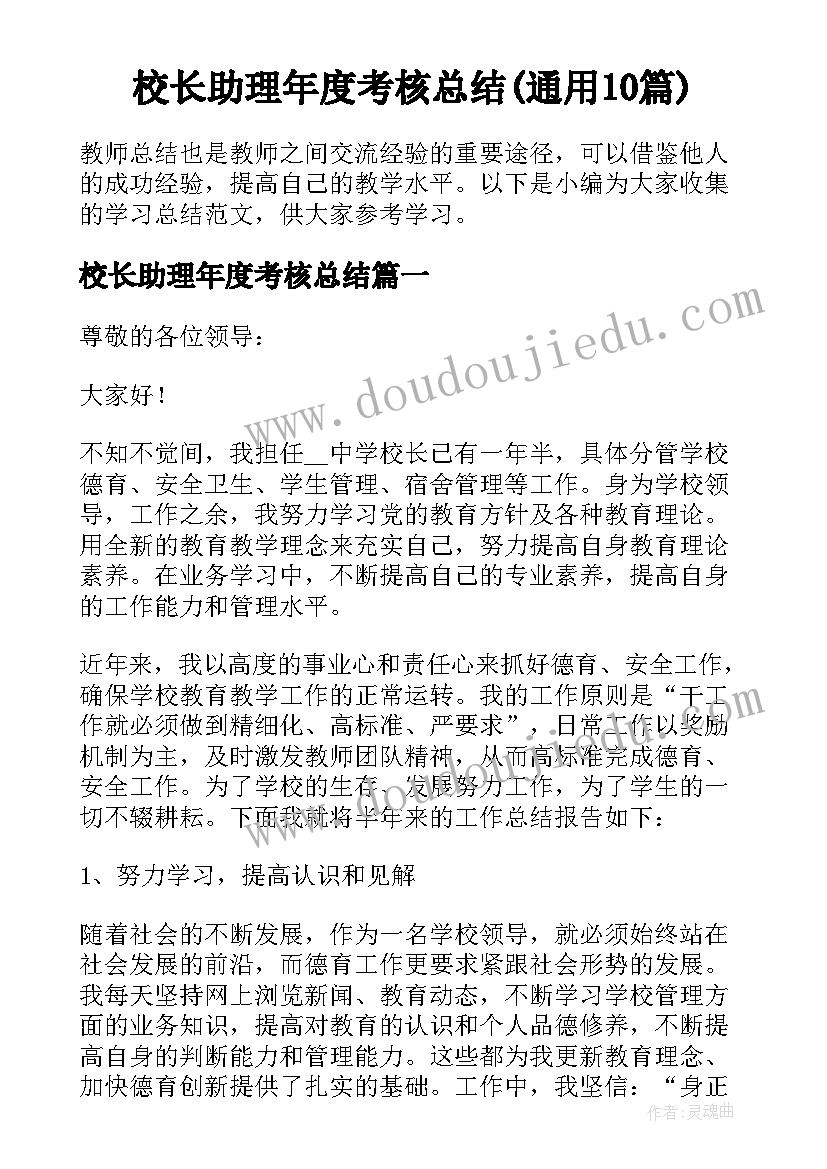 校长助理年度考核总结(通用10篇)