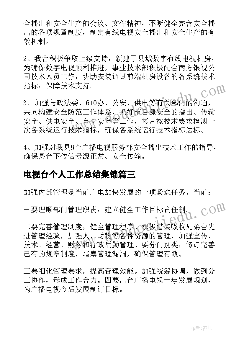 2023年电视台个人工作总结集锦(汇总8篇)