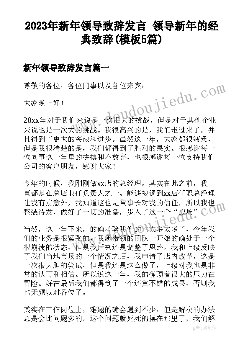 2023年新年领导致辞发言 领导新年的经典致辞(模板5篇)