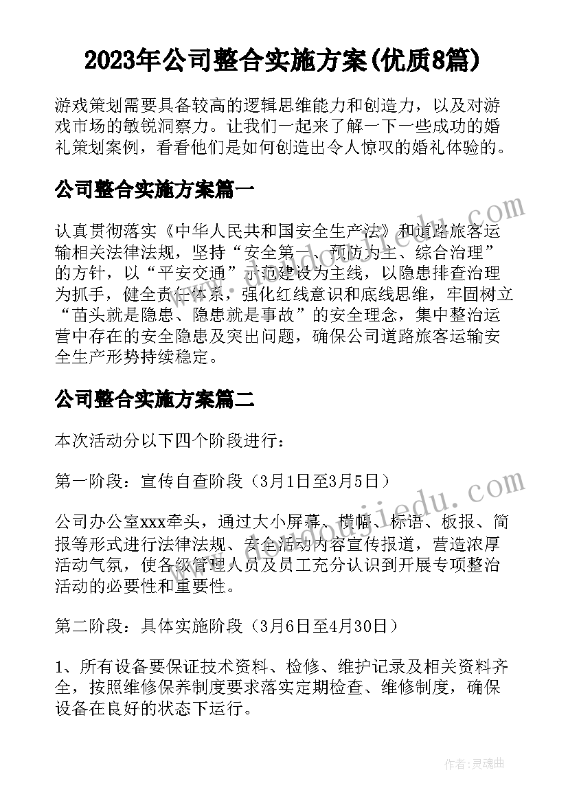 2023年公司整合实施方案(优质8篇)