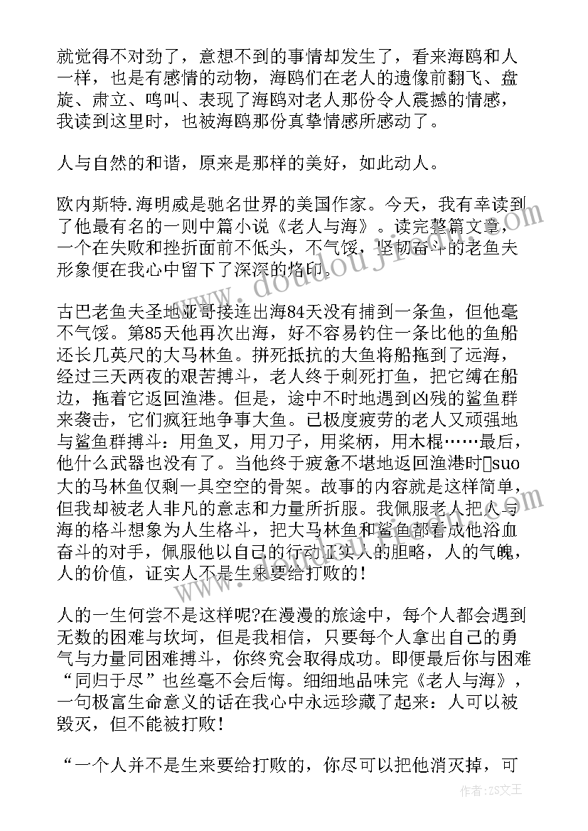 最新老人与海的读后感 初中生老人与海读后感(汇总8篇)