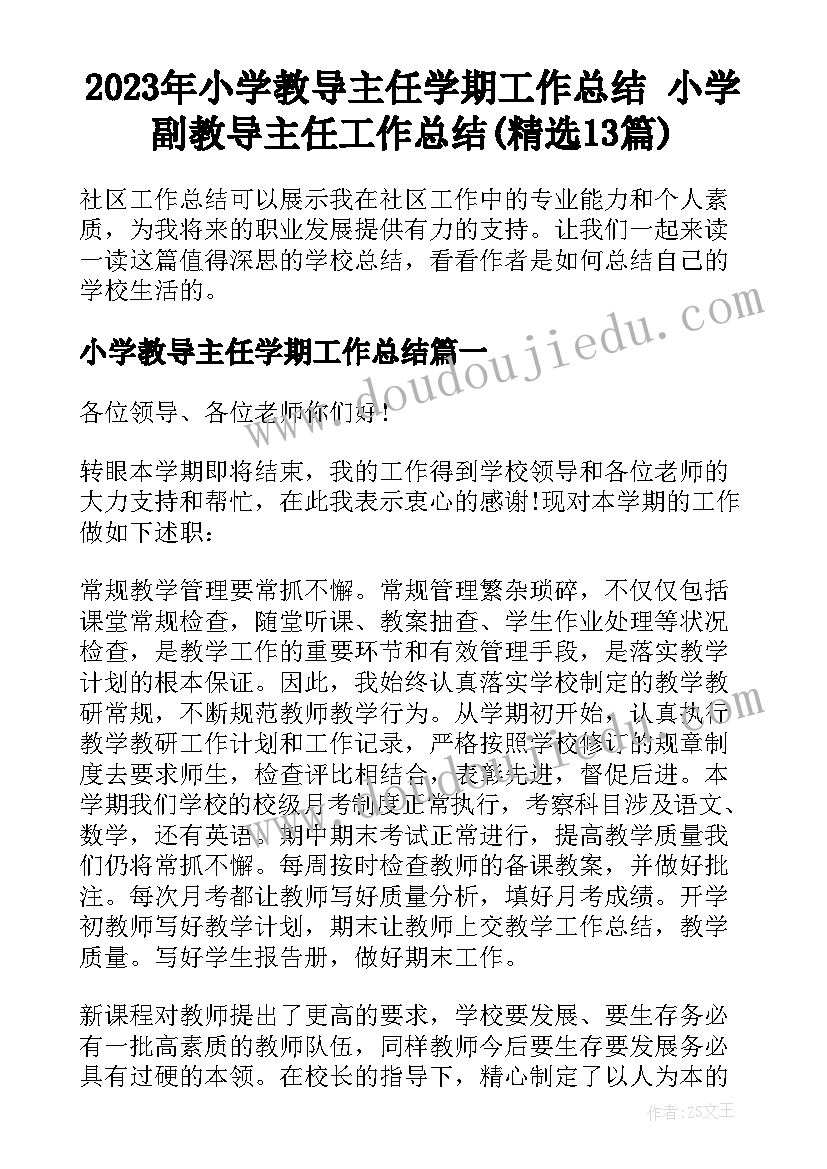 2023年小学教导主任学期工作总结 小学副教导主任工作总结(精选13篇)