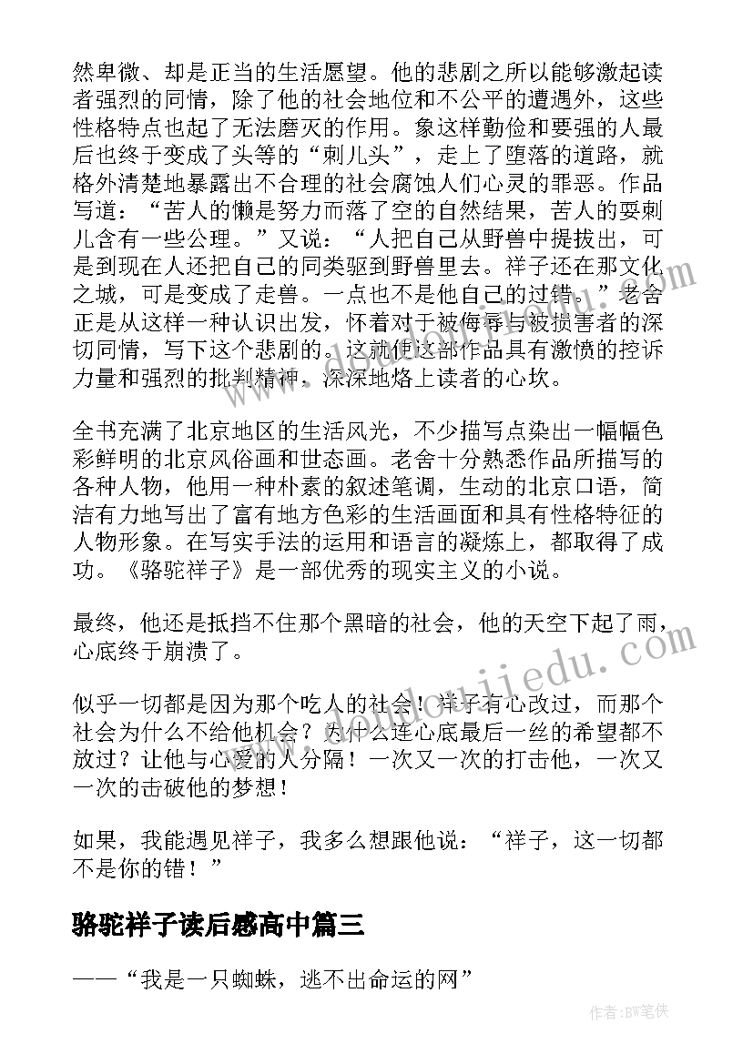 最新骆驼祥子读后感高中 高中生骆驼祥子读后感(精选8篇)