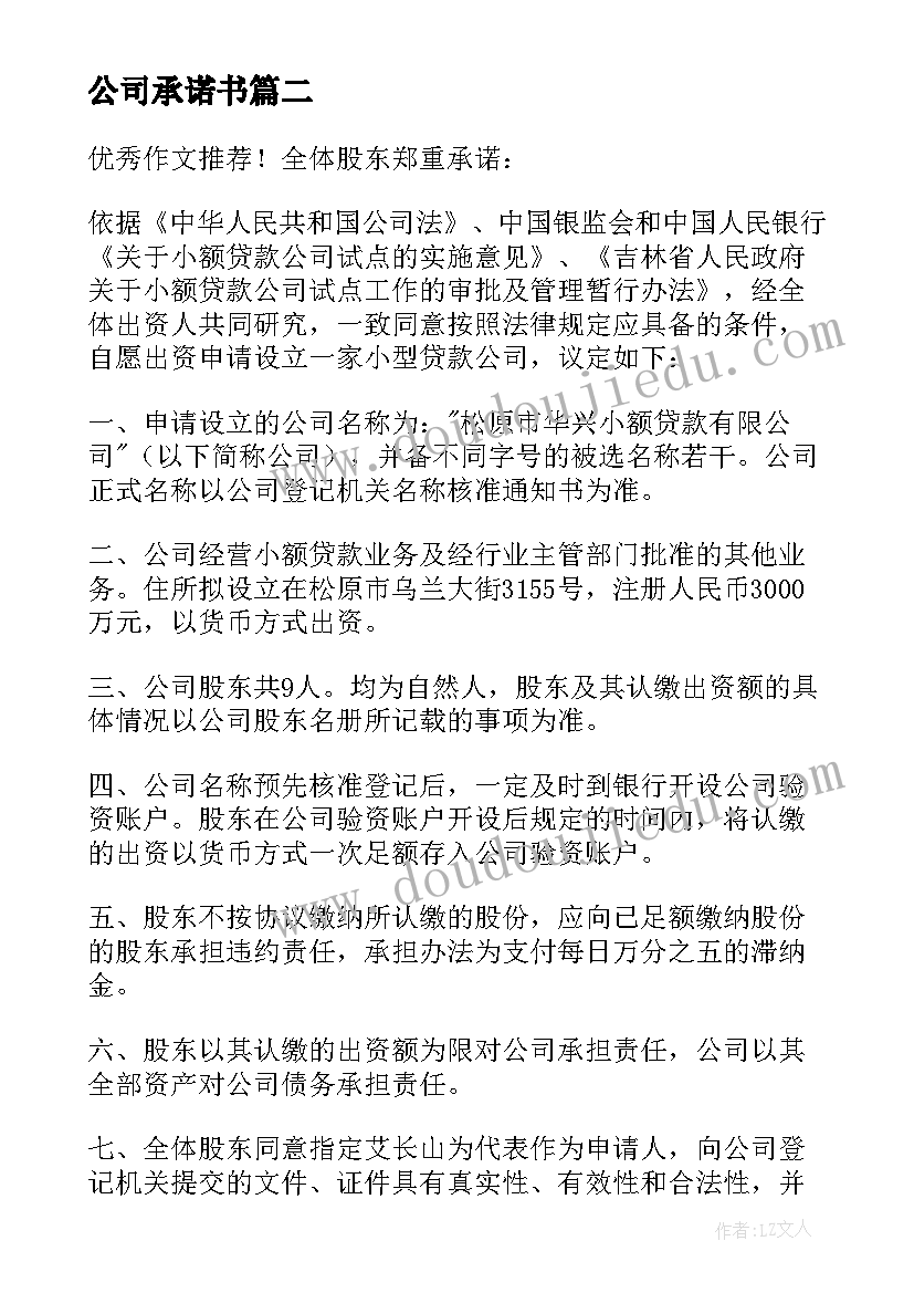 公司承诺书(通用8篇)