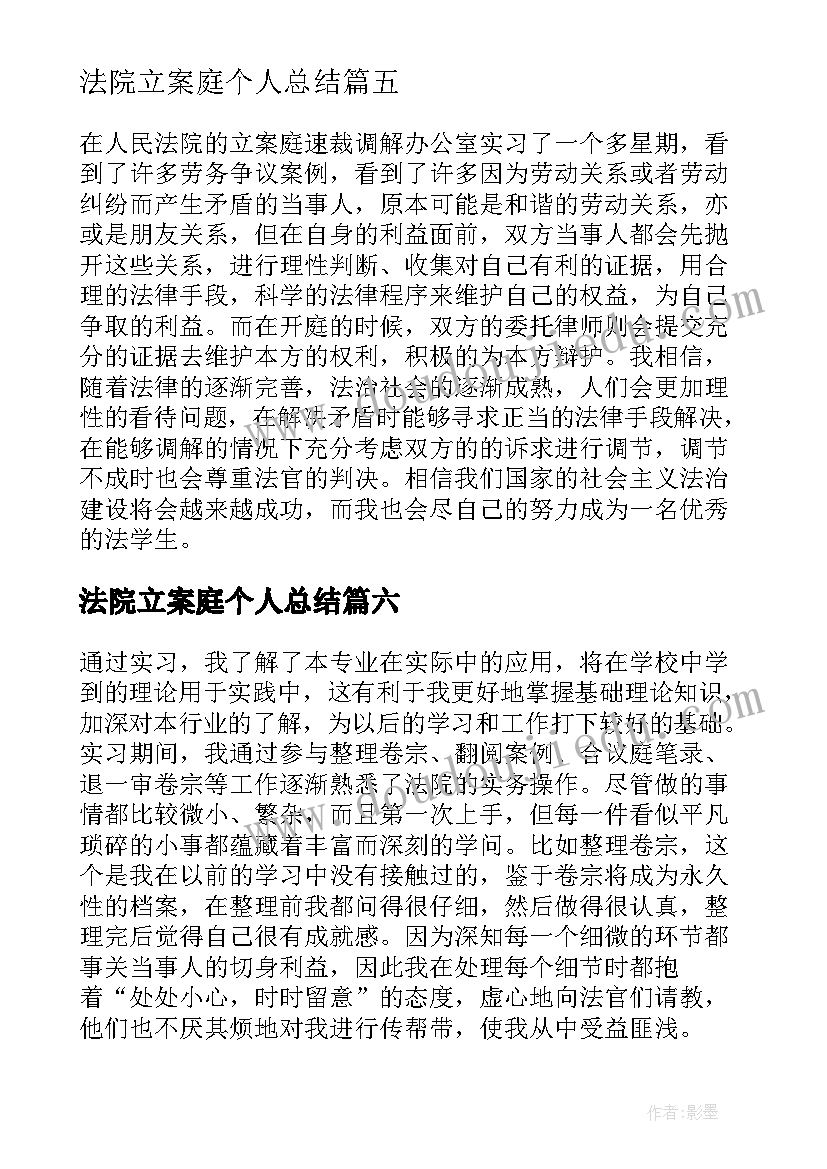 法院立案庭个人总结(实用6篇)