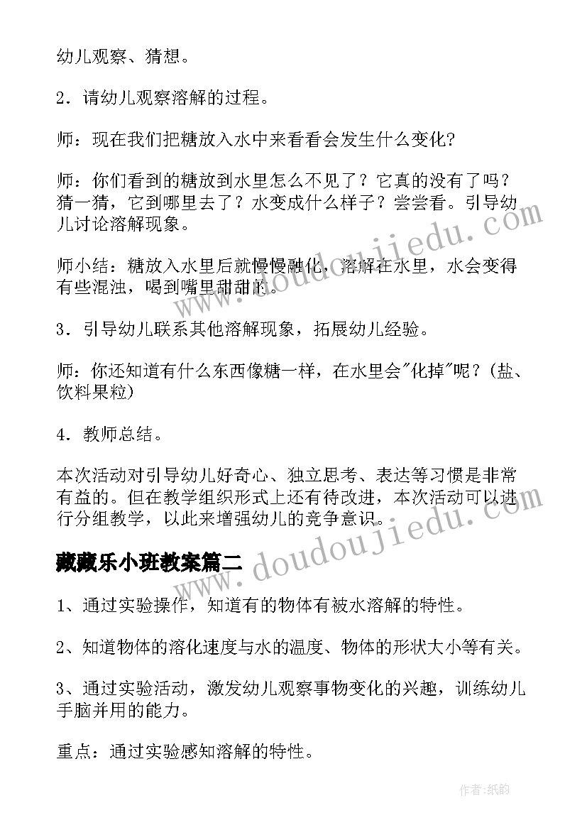 藏藏乐小班教案(模板11篇)