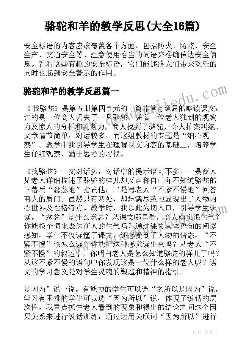 骆驼和羊的教学反思(大全16篇)