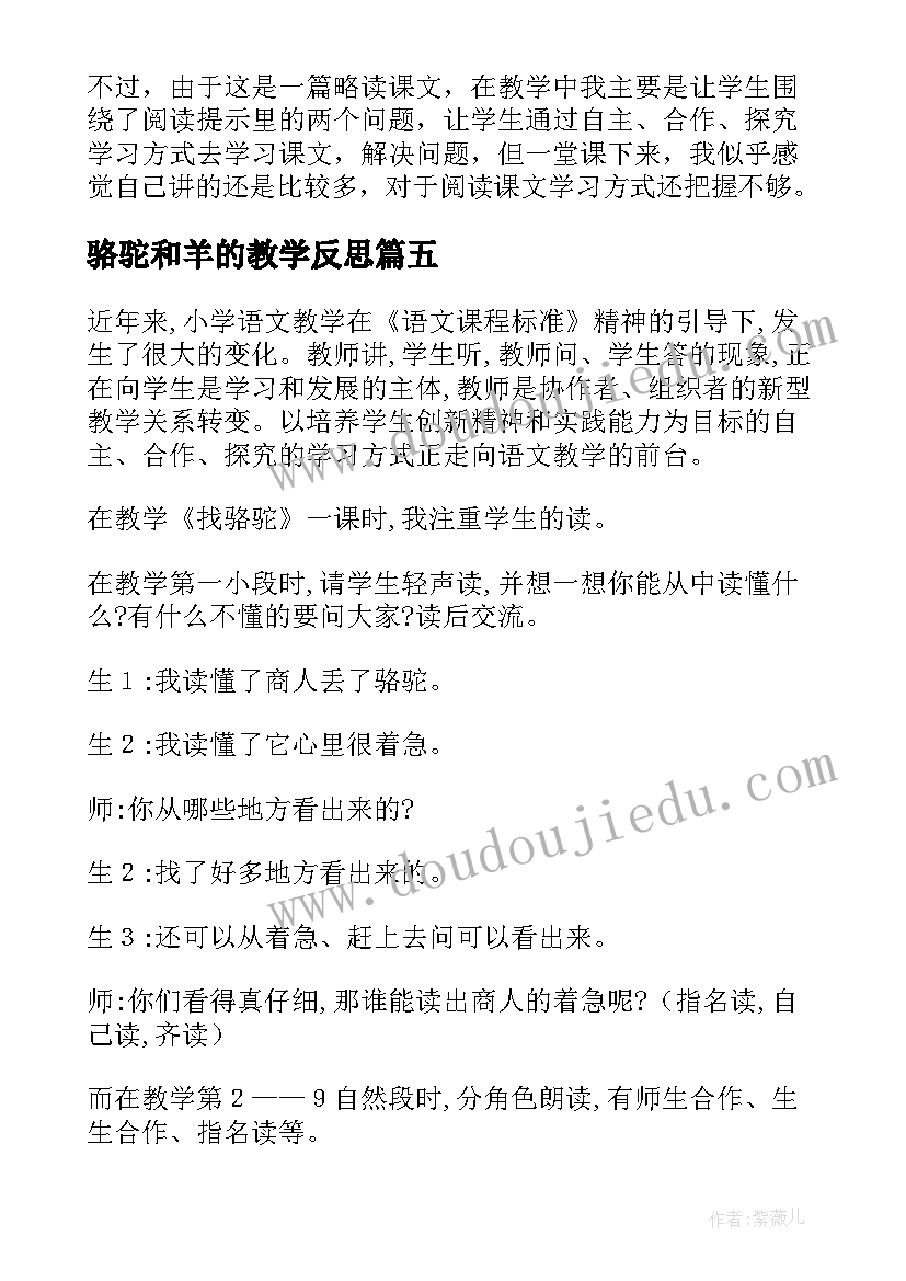 骆驼和羊的教学反思(大全16篇)