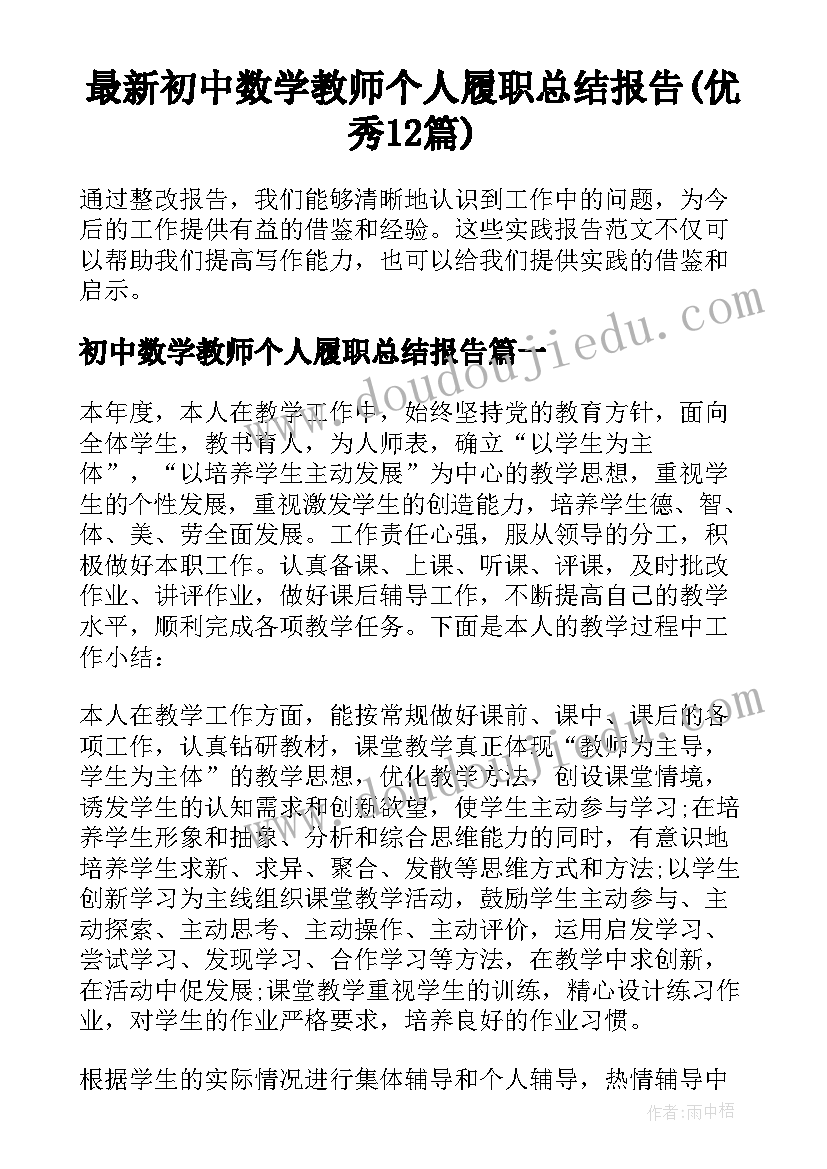 最新初中数学教师个人履职总结报告(优秀12篇)