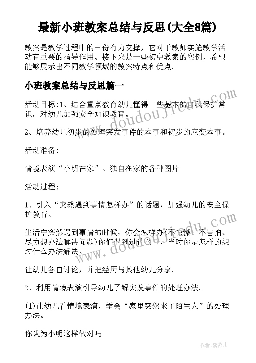 最新小班教案总结与反思(大全8篇)