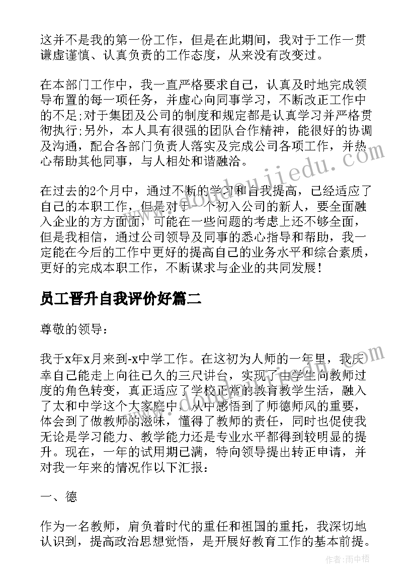 员工晋升自我评价好 员工自我评价范例(汇总8篇)