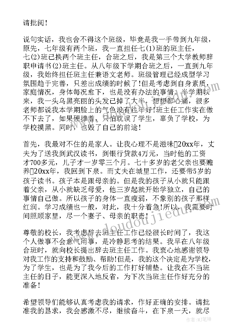 大学教师辞职申请书(精选12篇)