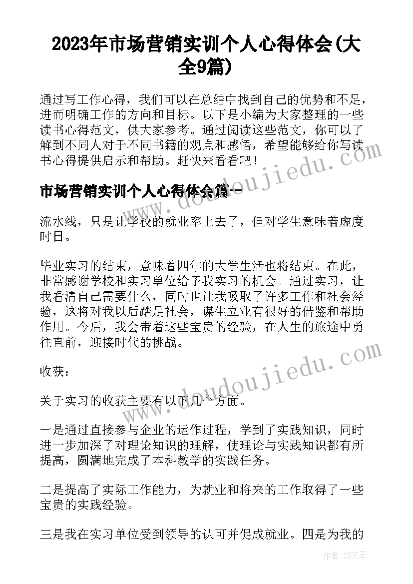 2023年市场营销实训个人心得体会(大全9篇)