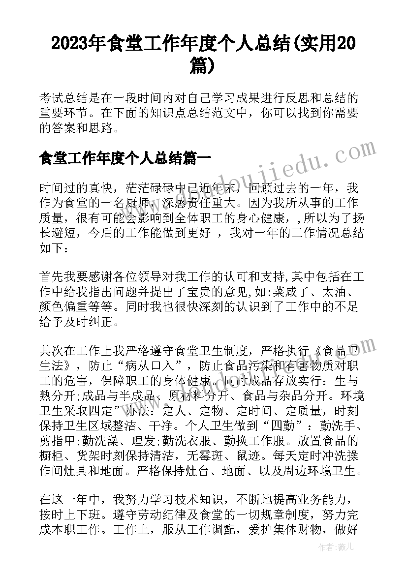 2023年食堂工作年度个人总结(实用20篇)