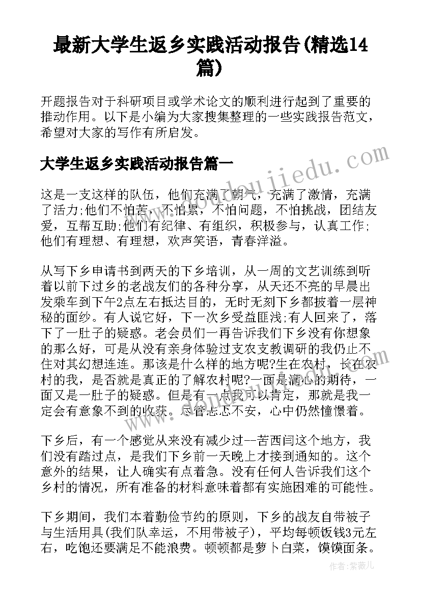 最新大学生返乡实践活动报告(精选14篇)