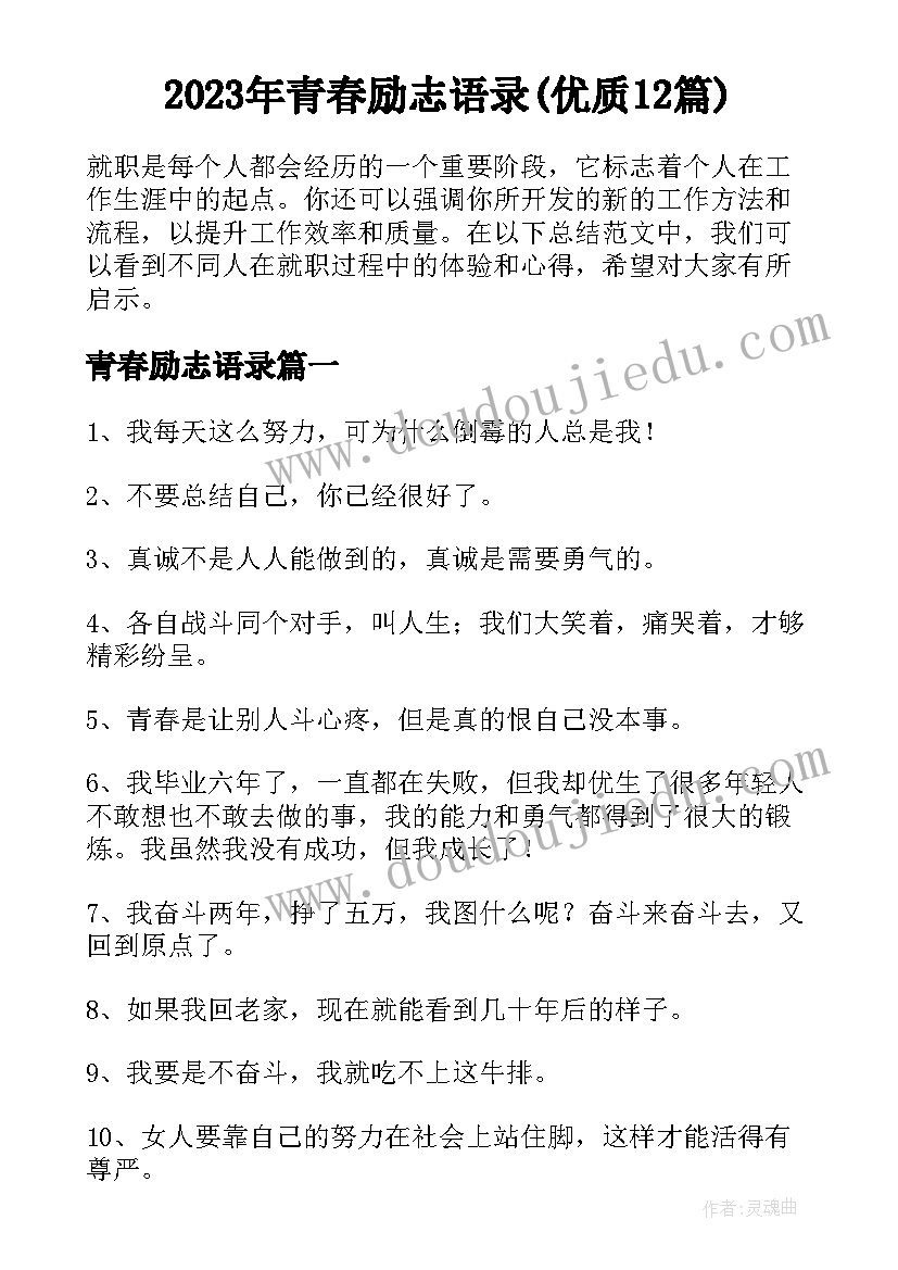 2023年青春励志语录(优质12篇)