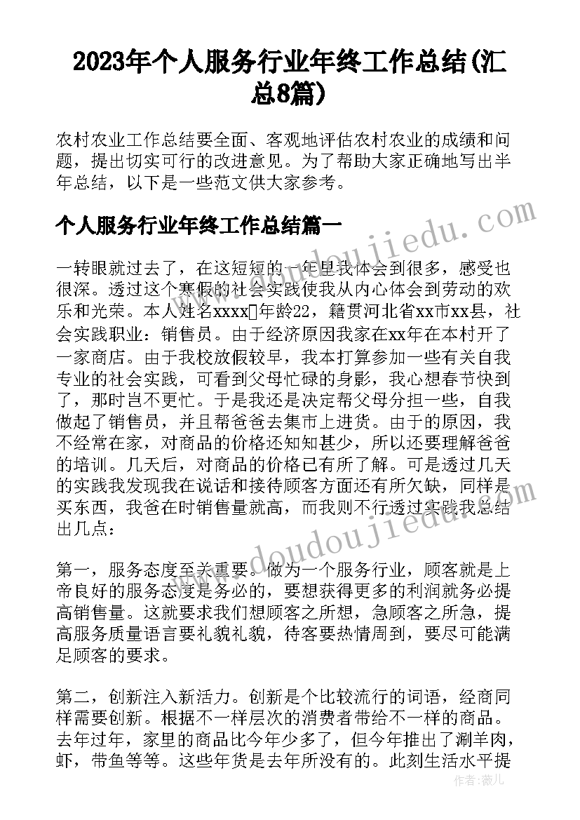 2023年个人服务行业年终工作总结(汇总8篇)