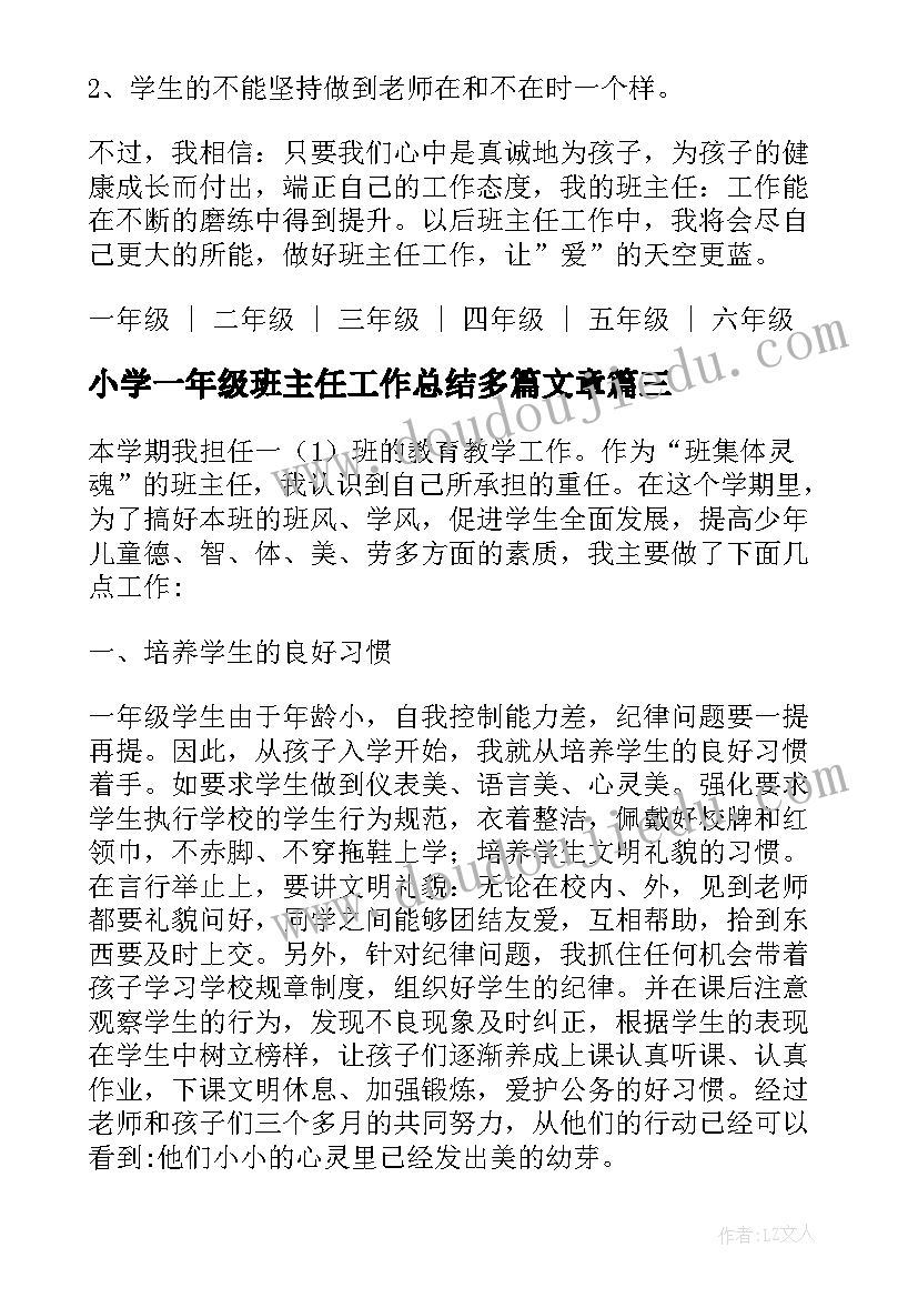 2023年小学一年级班主任工作总结多篇文章(模板17篇)