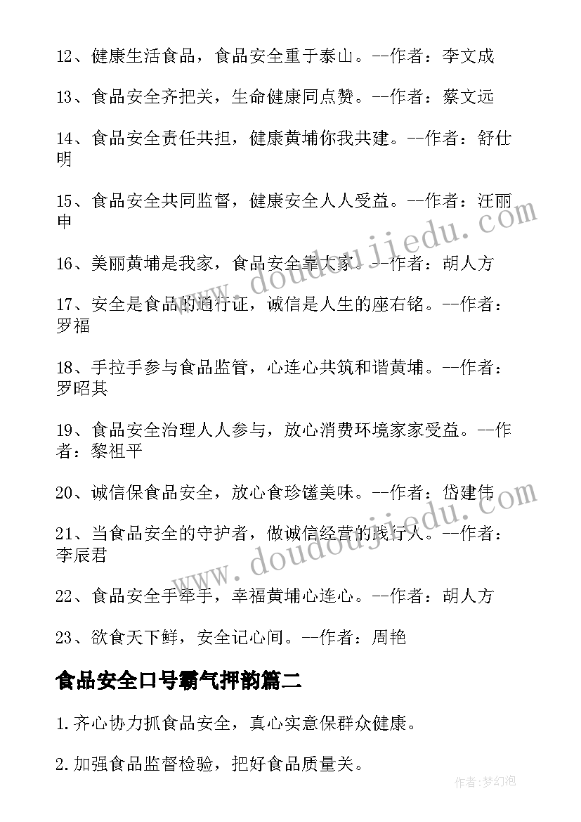 食品安全口号霸气押韵(精选12篇)