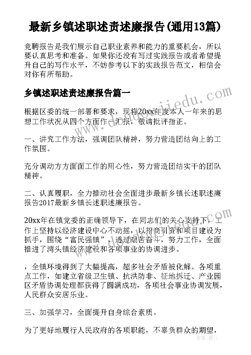 最新乡镇述职述责述廉报告(通用13篇)