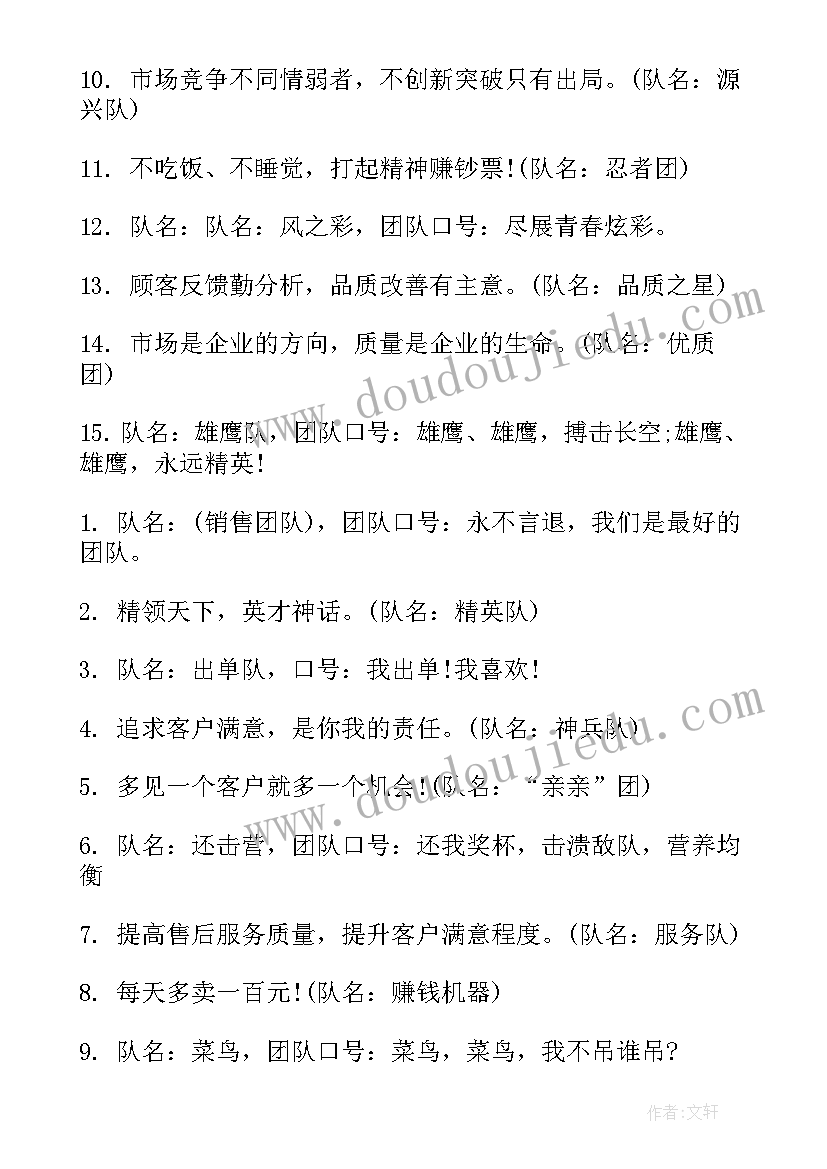 激励团队队名和霸气口号 霸气团队名称和激励口号(优秀19篇)